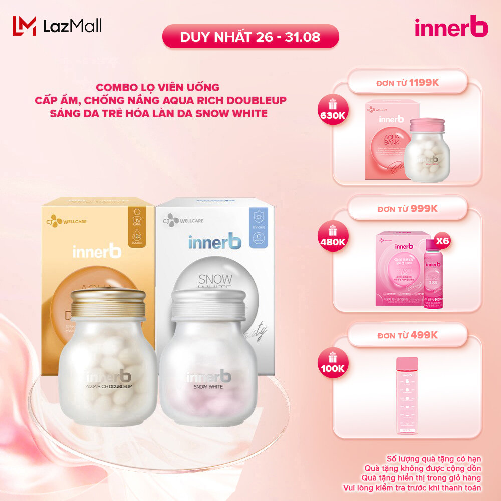 Bộ đôi thực phẩm bảo vệ sức khỏe InnerB Aqua Rich Doubleup & InnerB Snow White 56 viên
