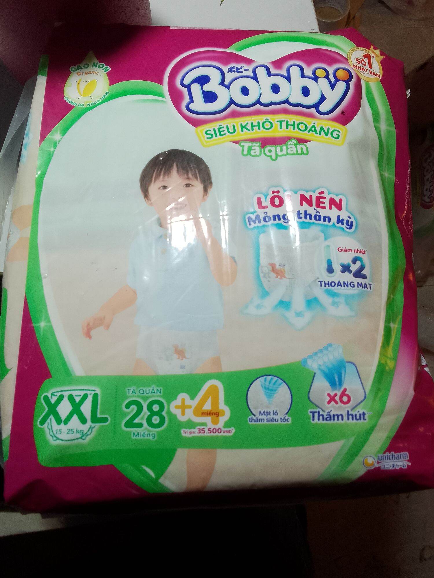 Tã quần bobby l36 / xl32 / xxl28 lõi nén thần kỳ 3mm