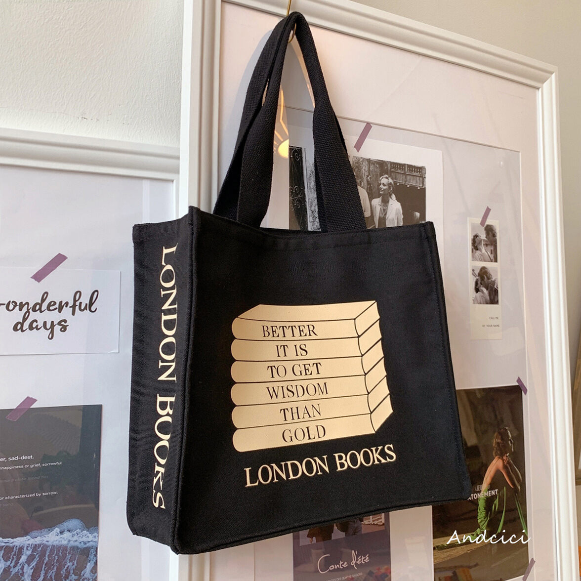 Andcici @ treasure books ~ túi vải bố ba chiều hiệu sách london cặp sách học sinh nam nữ túi tote lớn một bên vai