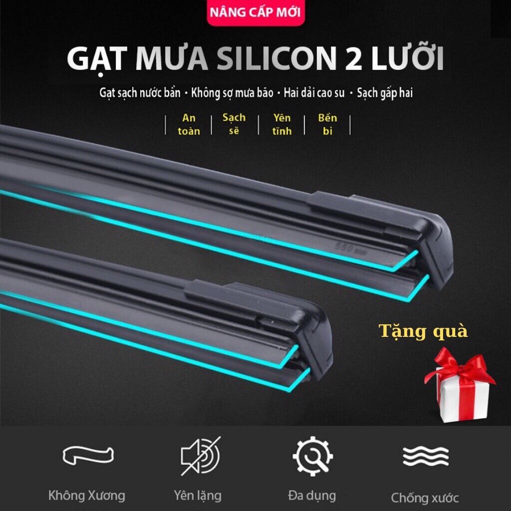 Gạt Mưa Silicone Lưỡi Kép Thế Hệ Mới - Gạt nước ô tô Siêu Sạch( TẶNG 01 viên SỦI RỬA KÍNH)