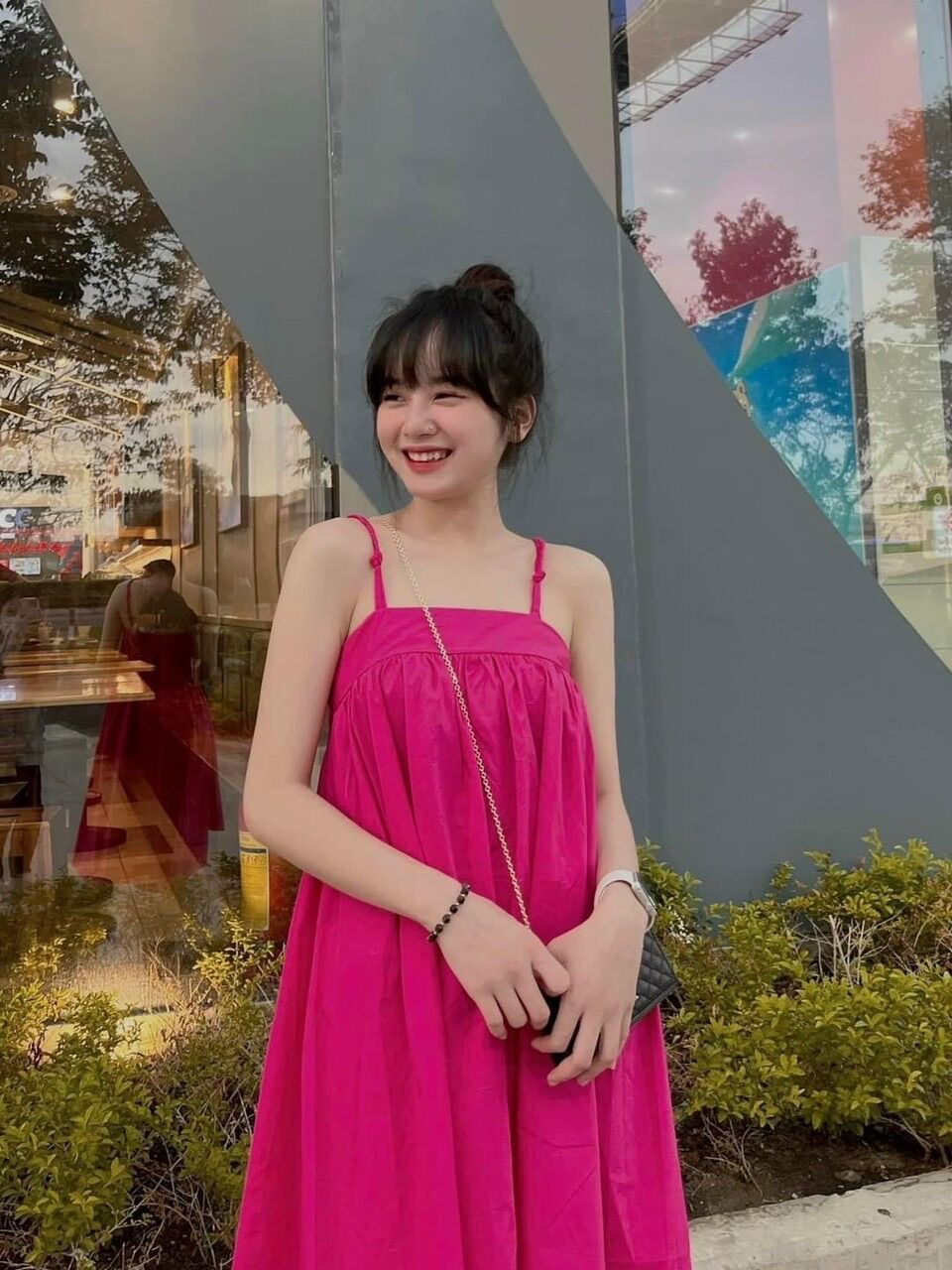 Đầm hai dây maxi vải lụa baby doll - D007