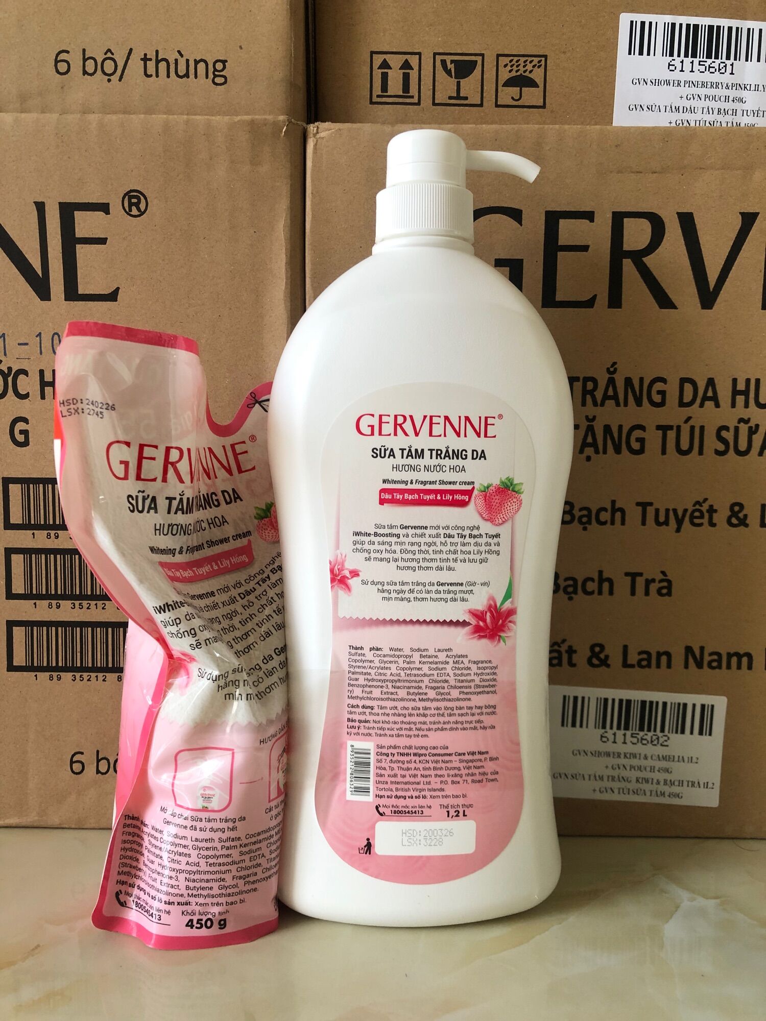 Gervenne sữa tắm 1200ml + túi 600g ( Mẫu mới )