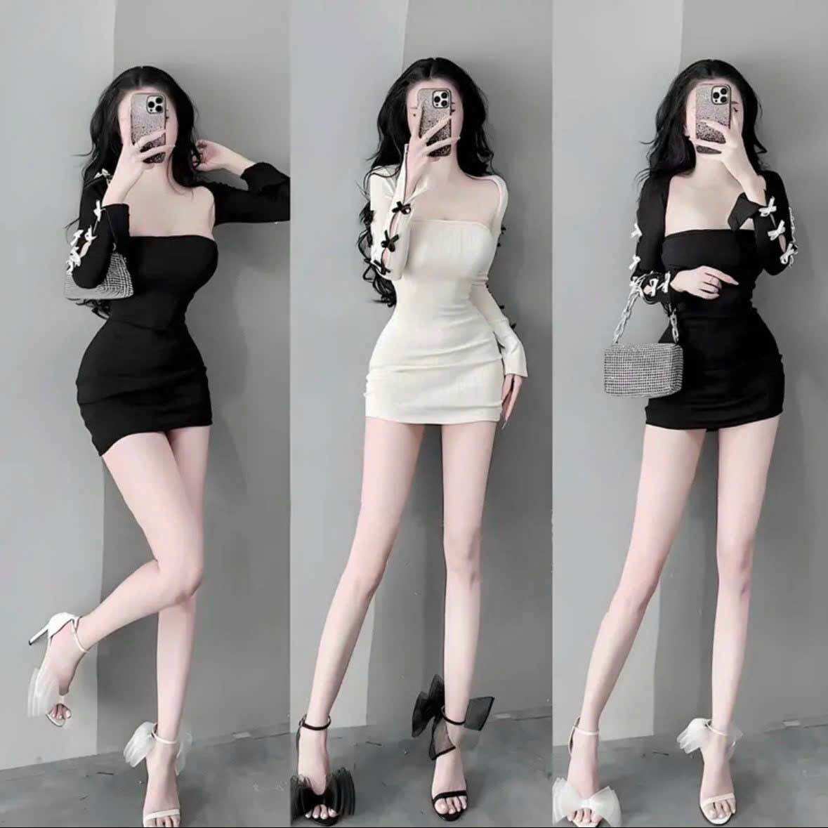 Set đầm ống cúp ngực ôm body kèm khoác ngoài có ảnh thật
