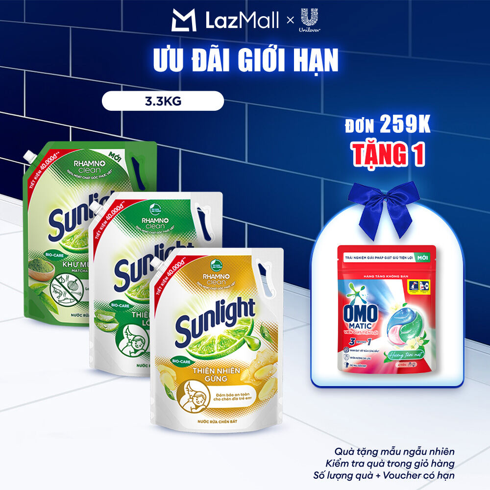  Nước rửa chén Sunlight Bio-care với thành phần từ 100% tự nhiên Túi 3.3kg 