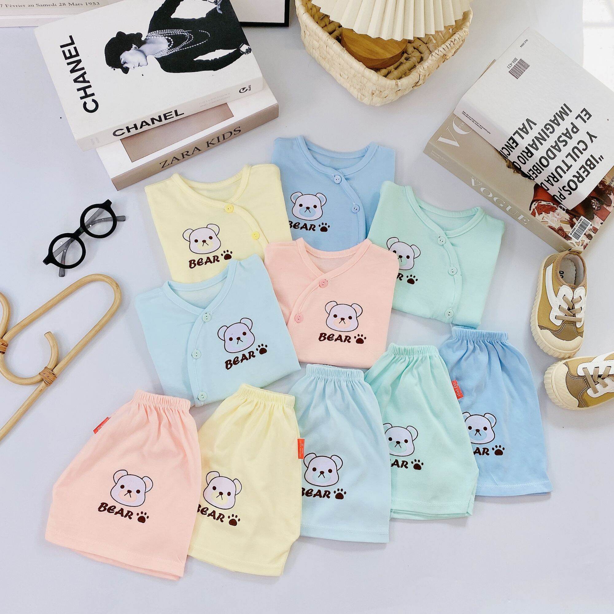 Bộ cộc tay Minh Đức chất cotton đẹp cho bé 3-9kg