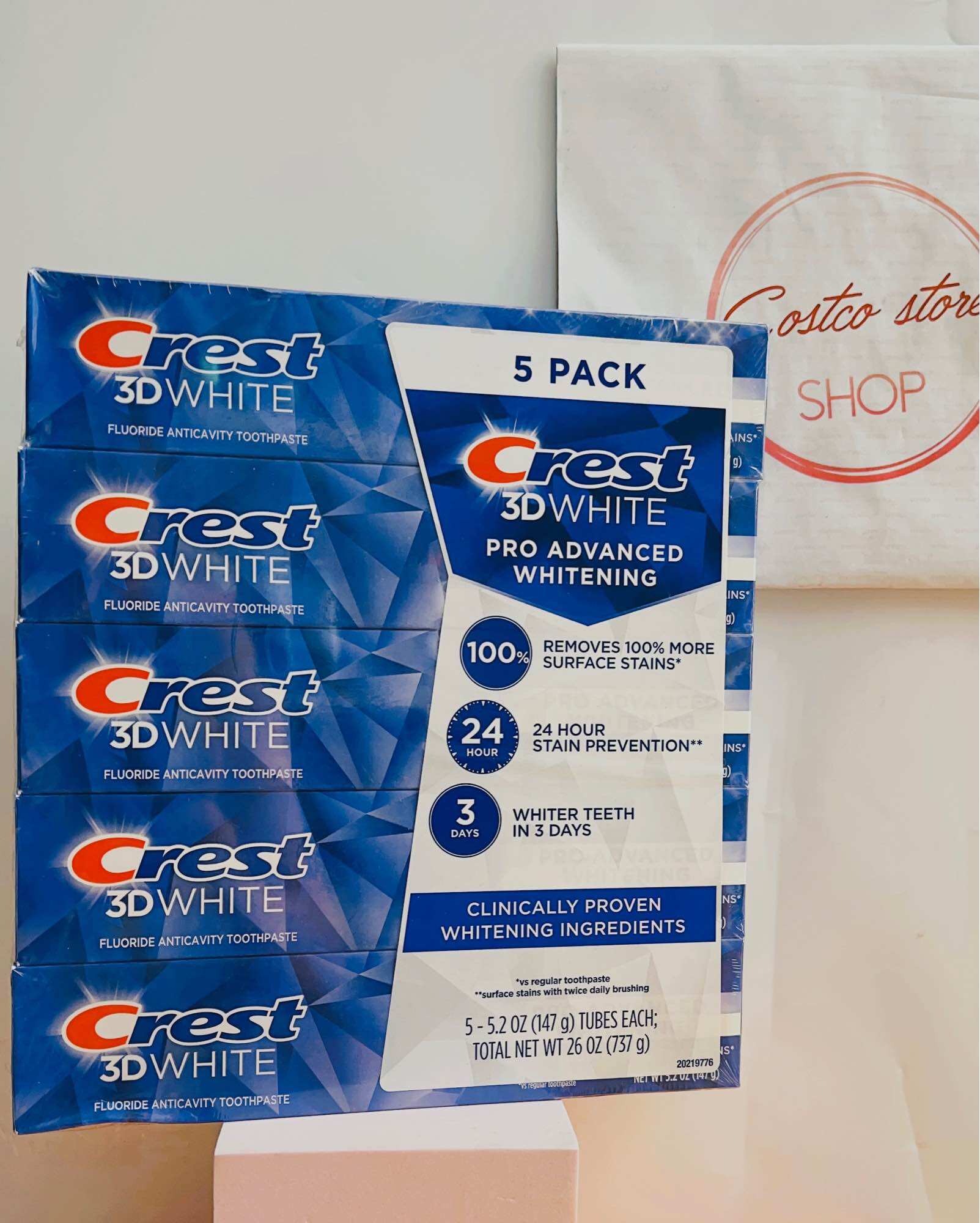 Kem đánh răng crest 3D white advanced 147g date 2027 sét 5 cây