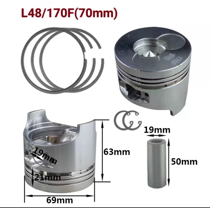 Pít tông bạc máy chạy dầu yanmar l48, piston xecmang séc măng máy dầu 170f,bít tông bạc xéc măng máy phát điện dầu máy cày xới 170f 200ss 2500 2kw