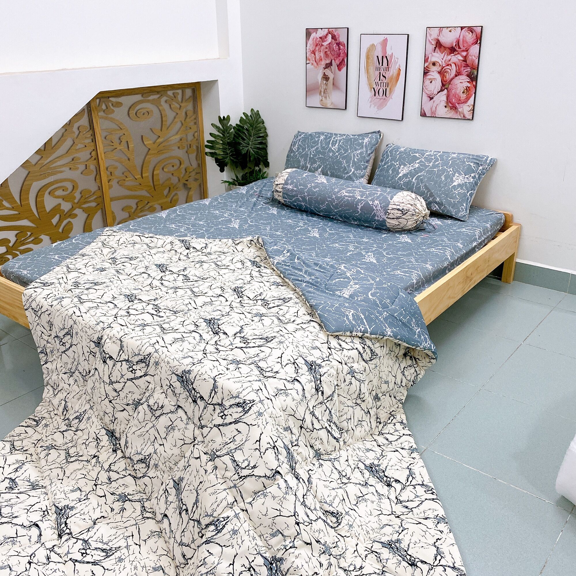 Bộ drap thun Hàn Quốc (4 món) mẫu vân đá