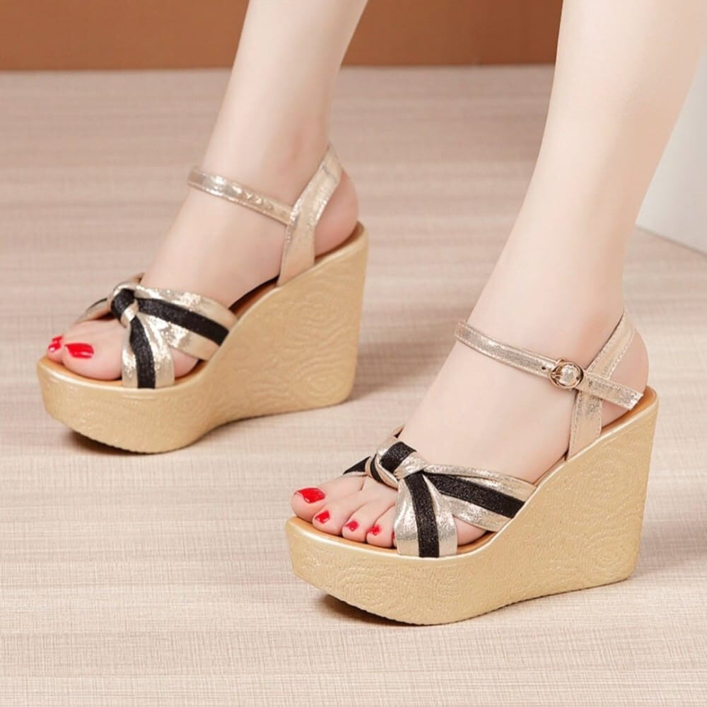 Giày sandan đế xuồng quai chéo phối sọc 10f sd3