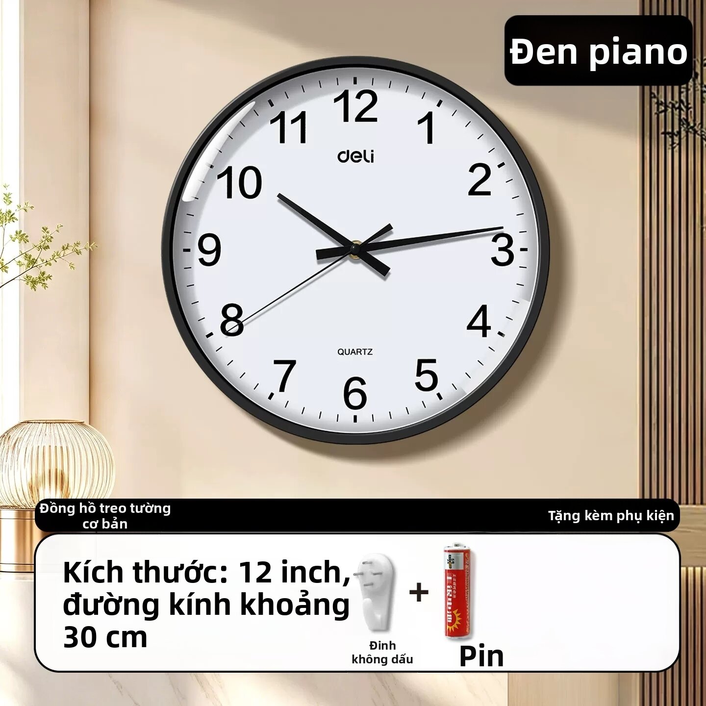 deli | Đồng Hồ Tường Kỹ Thuật Số Yên Tĩnh Với Lịch Vạn Niên Hiển Thị Nhiệt Độ