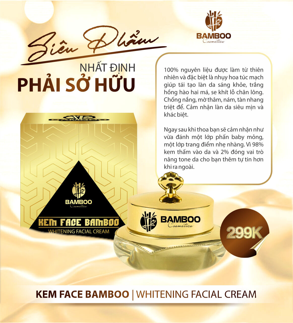 Kem Face Lụa Bamboo, trắng da-chống nắng, mờ thâm nám tàn nhang