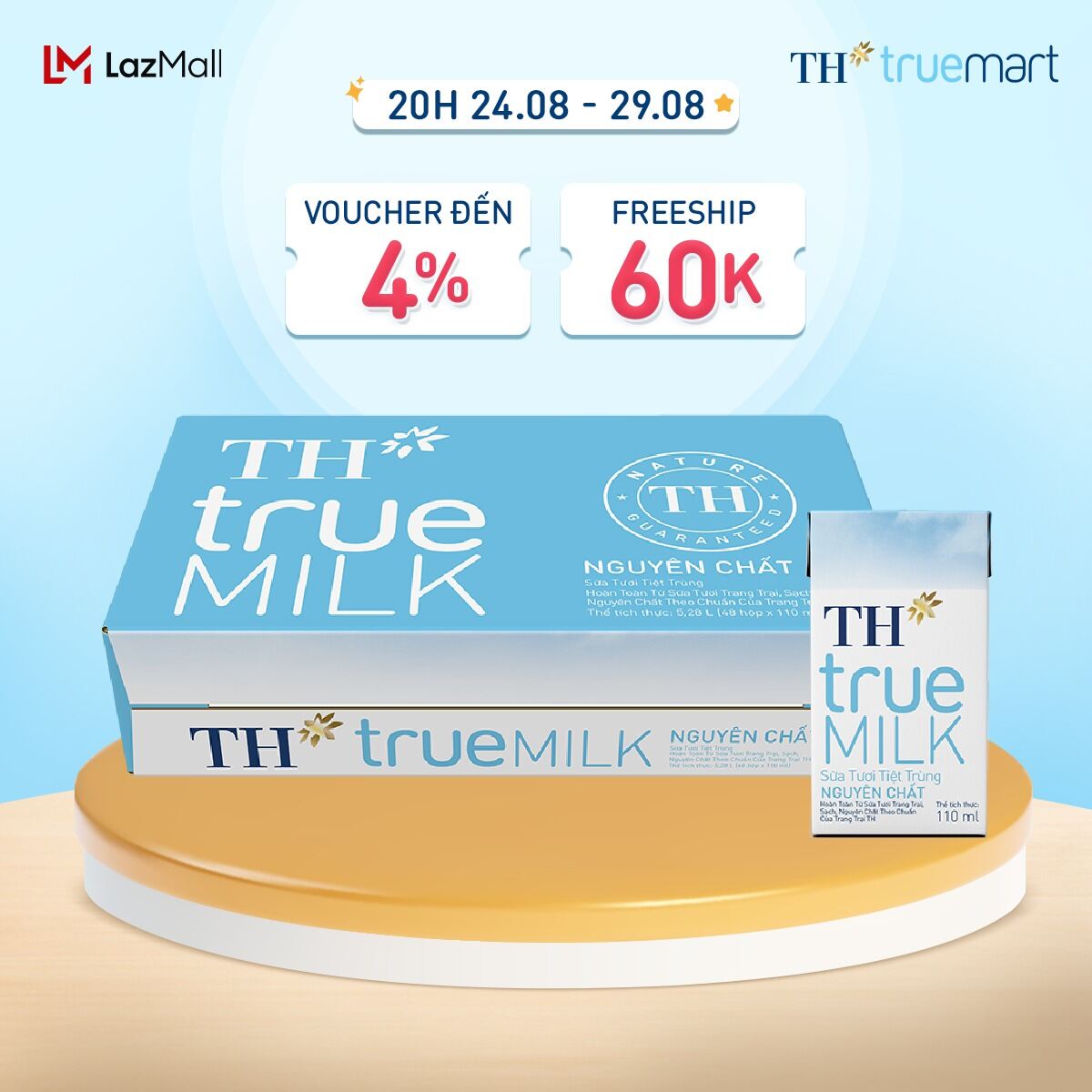 Thùng 48 hộp sữa tươi tiệt trùng TH true MILK nguyên chất 110 ml