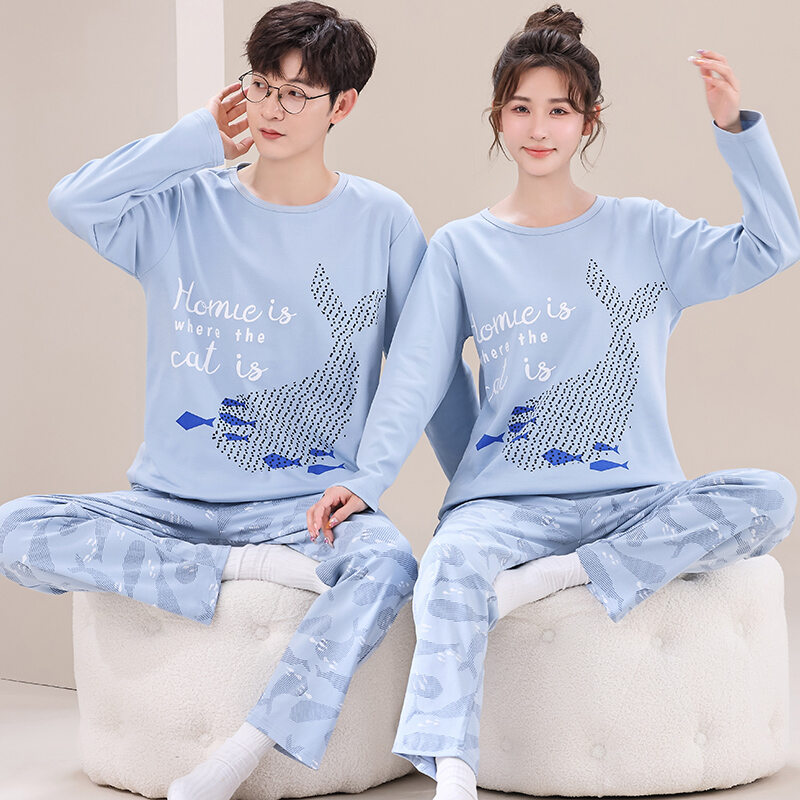 Đồ ngủ cặp đôi bộ đồ mặc ở nhà mùa thu mẫu thu đông học sinh cotton dài tay cotton mẫu xuân thu cho nữ