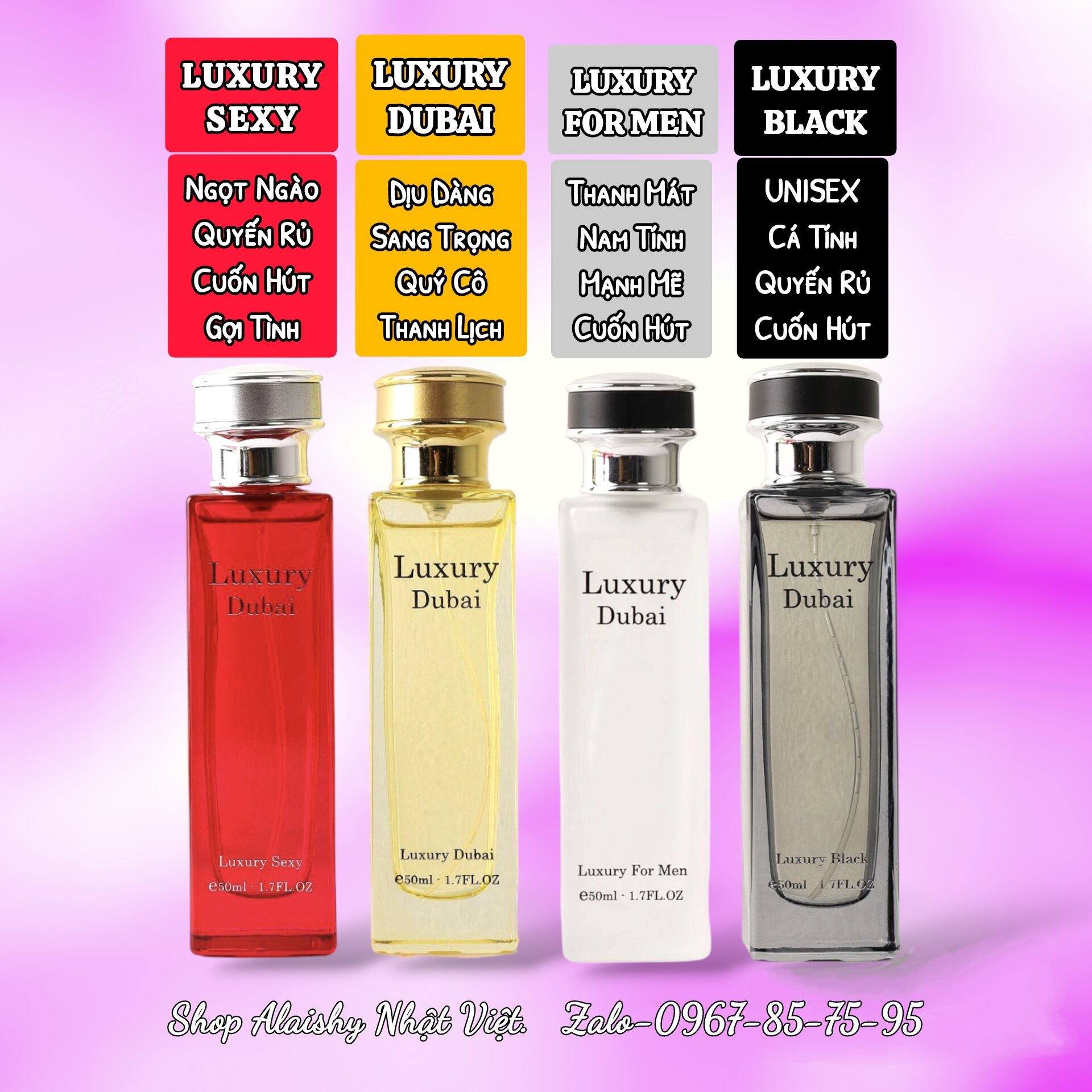  Nước Hoa LUXURY DUBAI 50ML Chính Hãng Nam Nữ ĐỎ VÀNG TRẮNG ĐEN 