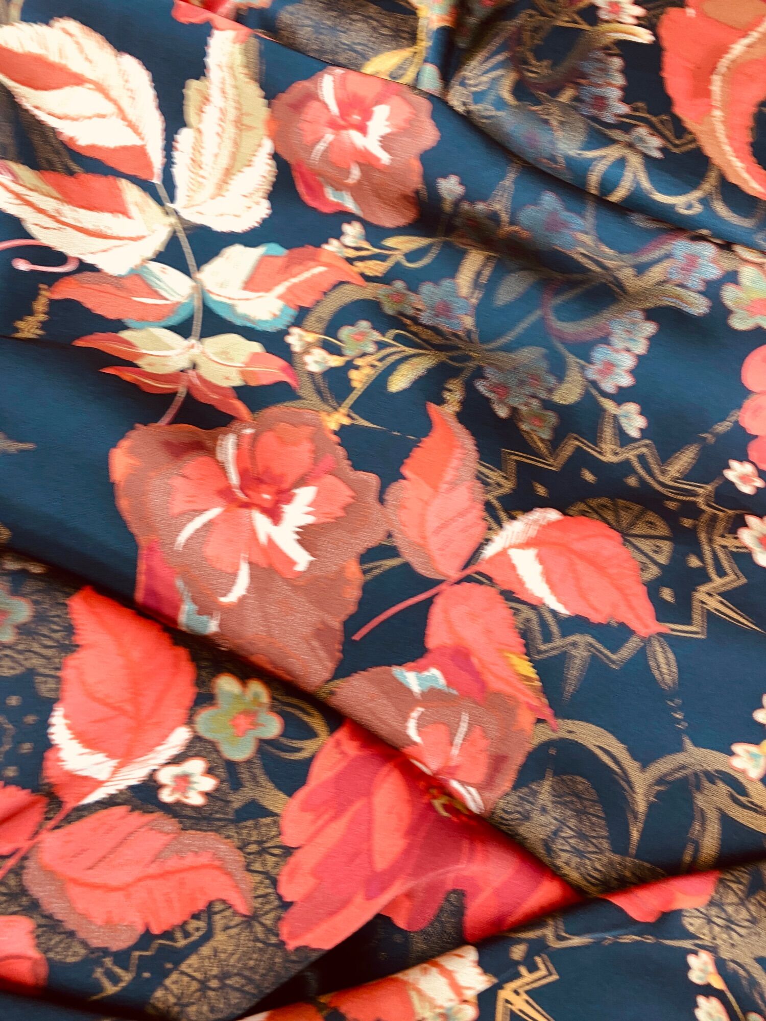 Vải lụa satin hoa may áo kiểu đầm váy MS1129