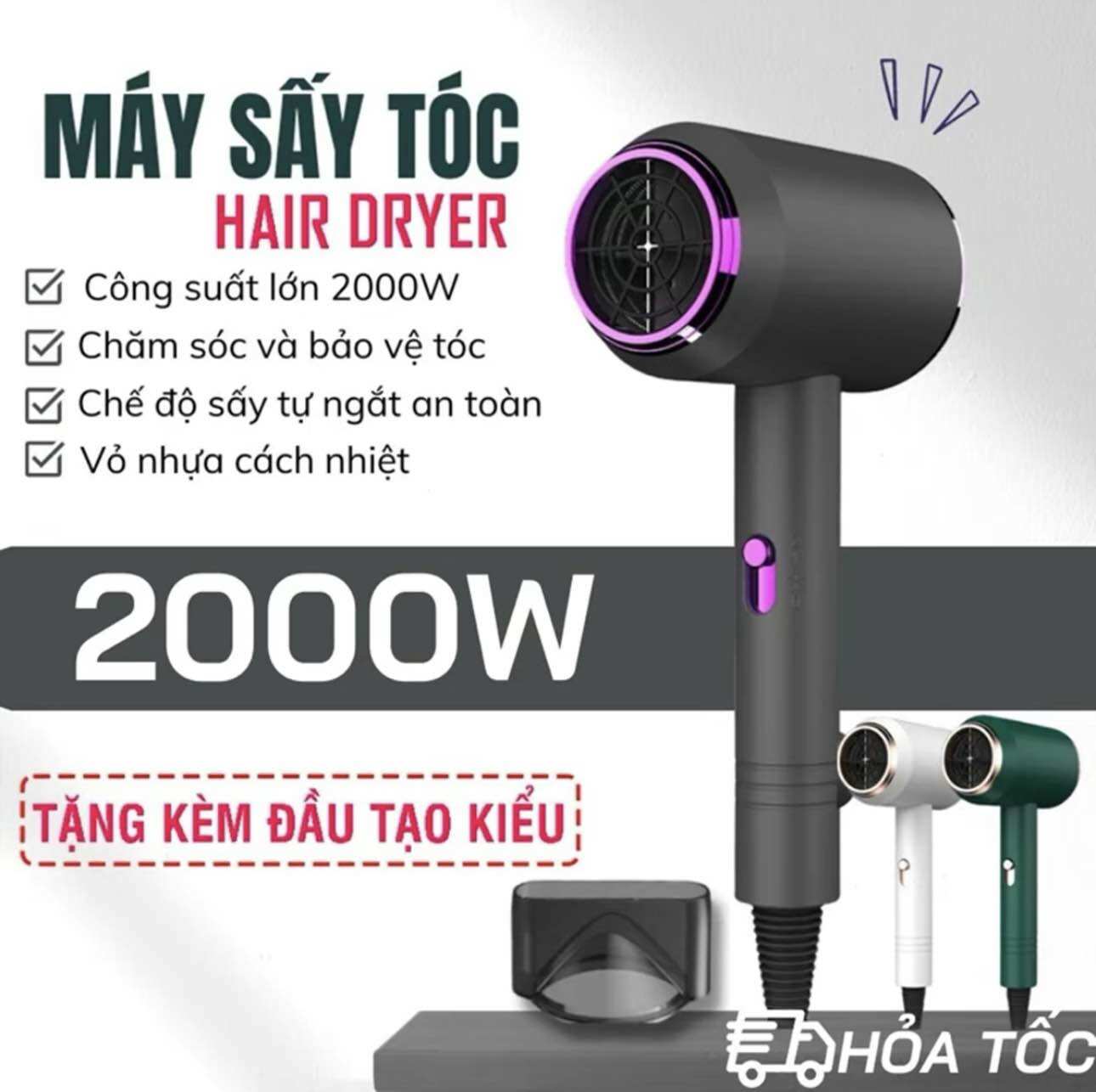 2-Way Hot and Cold Hair Dryer with Large Capacity 2300W, Quick Drying, 3 Styling Drying Modes, Salon-Standard Hair Care with Duckbill Attachment