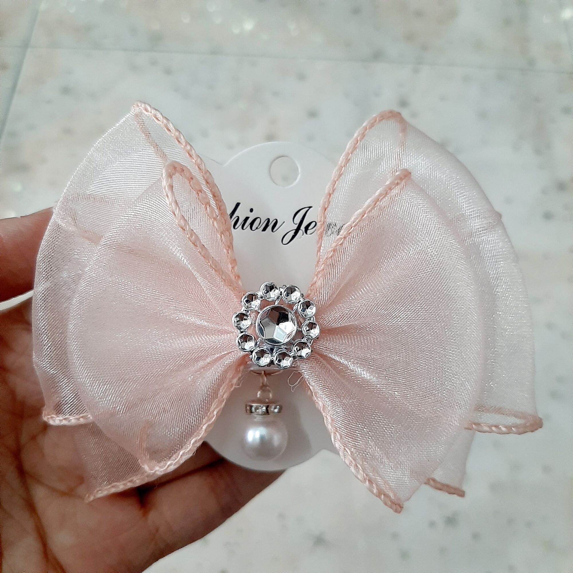 Kẹp tóc nơ voan 3 lớp đính ngọc cho bé
