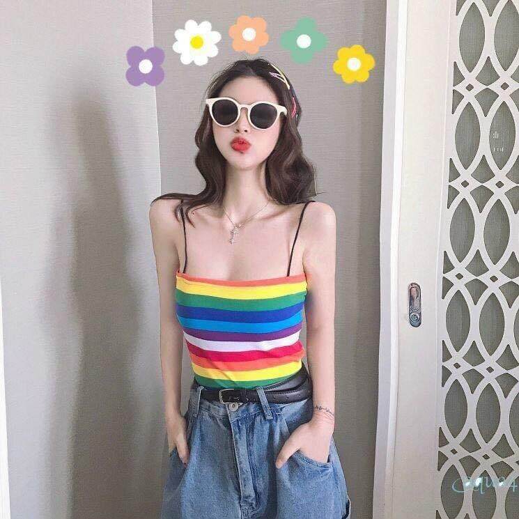 ❤💚💙💜Áo 2 dây 7 sắc cầu vồng chất thun cotton