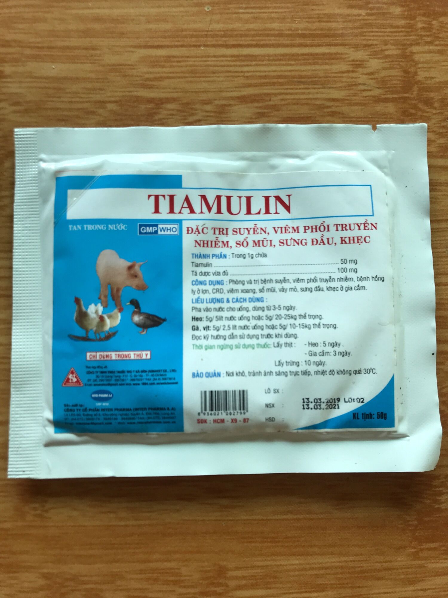 Freeship Tuấn thuốc thú y TIAMULIN gói 50 g đặc trị suyễn,viêm phổi truyền nhiễm,sổ mũi,sưng đầu,khẹc.
