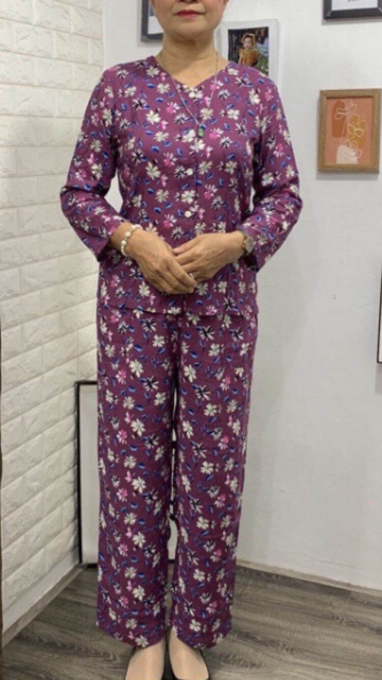Bộ bà già túi tay dài thun lạnh (size 40-65kg