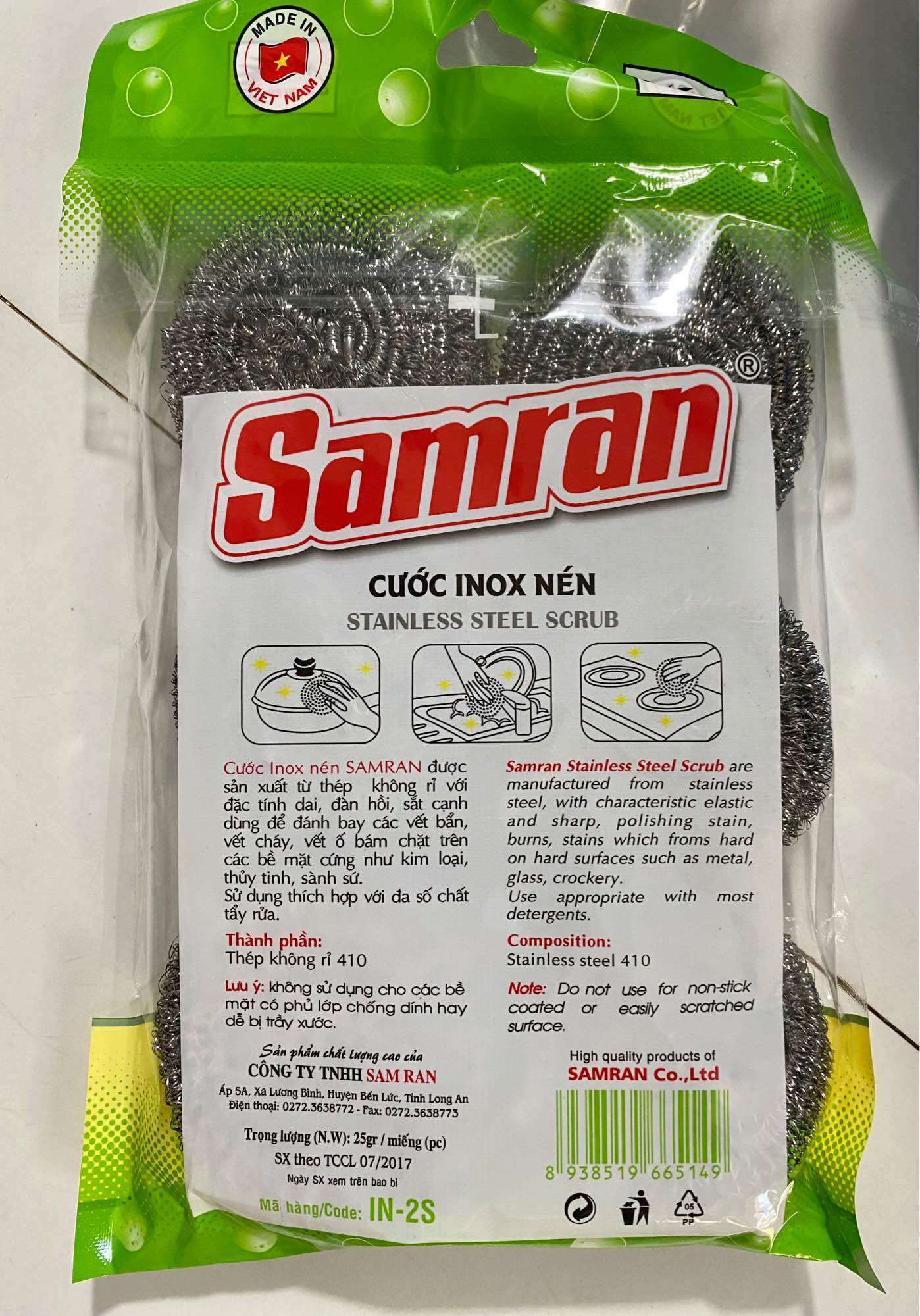 🫕Sỉ_ 5 Bịch (30 Miếng) Chà Nồi SAMRAN, Cước Inox Nén, Dày