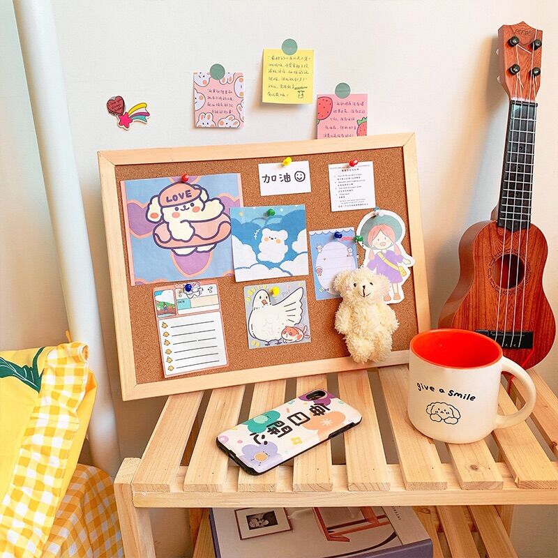 Bảng ghim gỗ ghim ghi chú, tranh ảnh, postcard decor bàn học, bàn làm việc