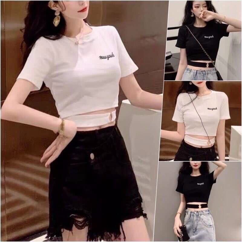 Áo Kiểu Croptop Khoen Eo thun lụa