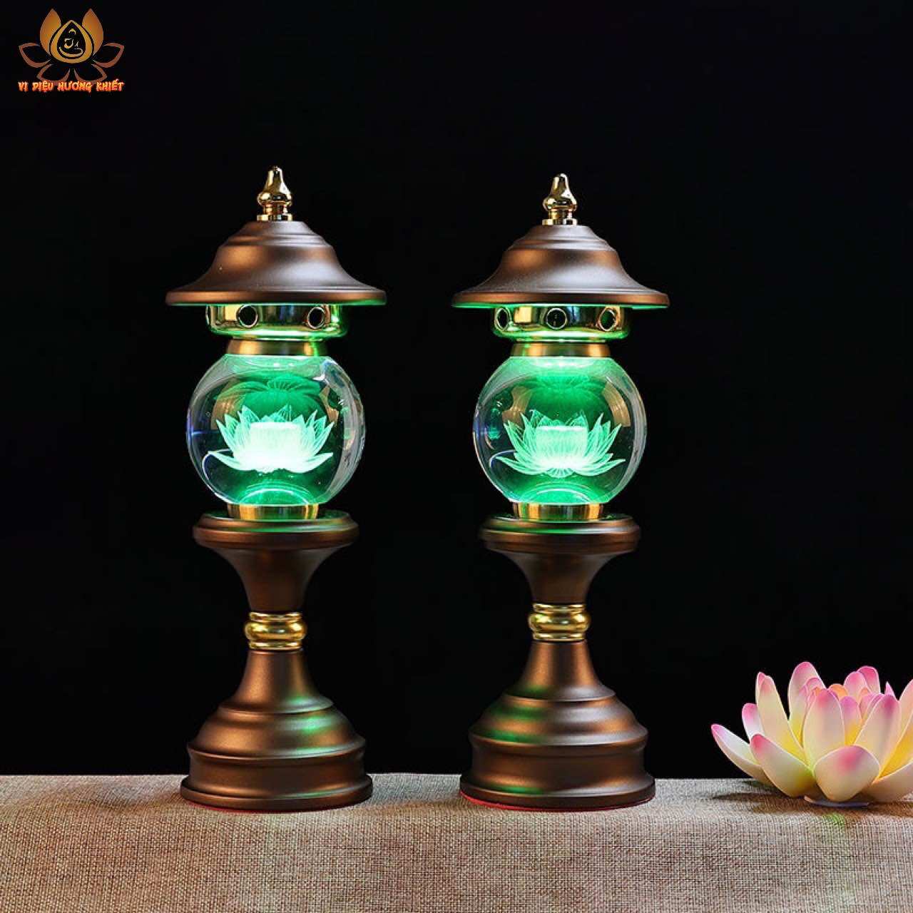 CẶP 2 CÂY ĐÈN LED HOA SEN PHA LÊ THỜ CÚNG TRANG TRÍ