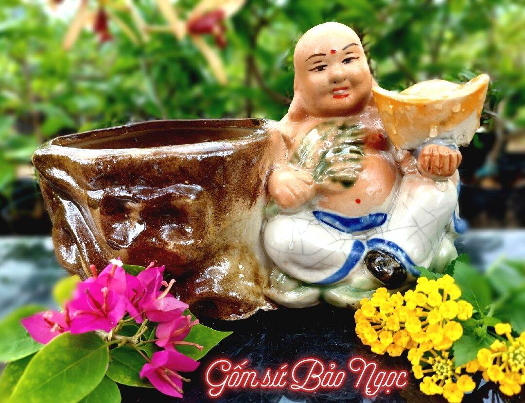 Chậu tượng ông phật tổ cầm vàng men sứ cao cấp gốm sứ bảo ngọc bảo hành 20 năm