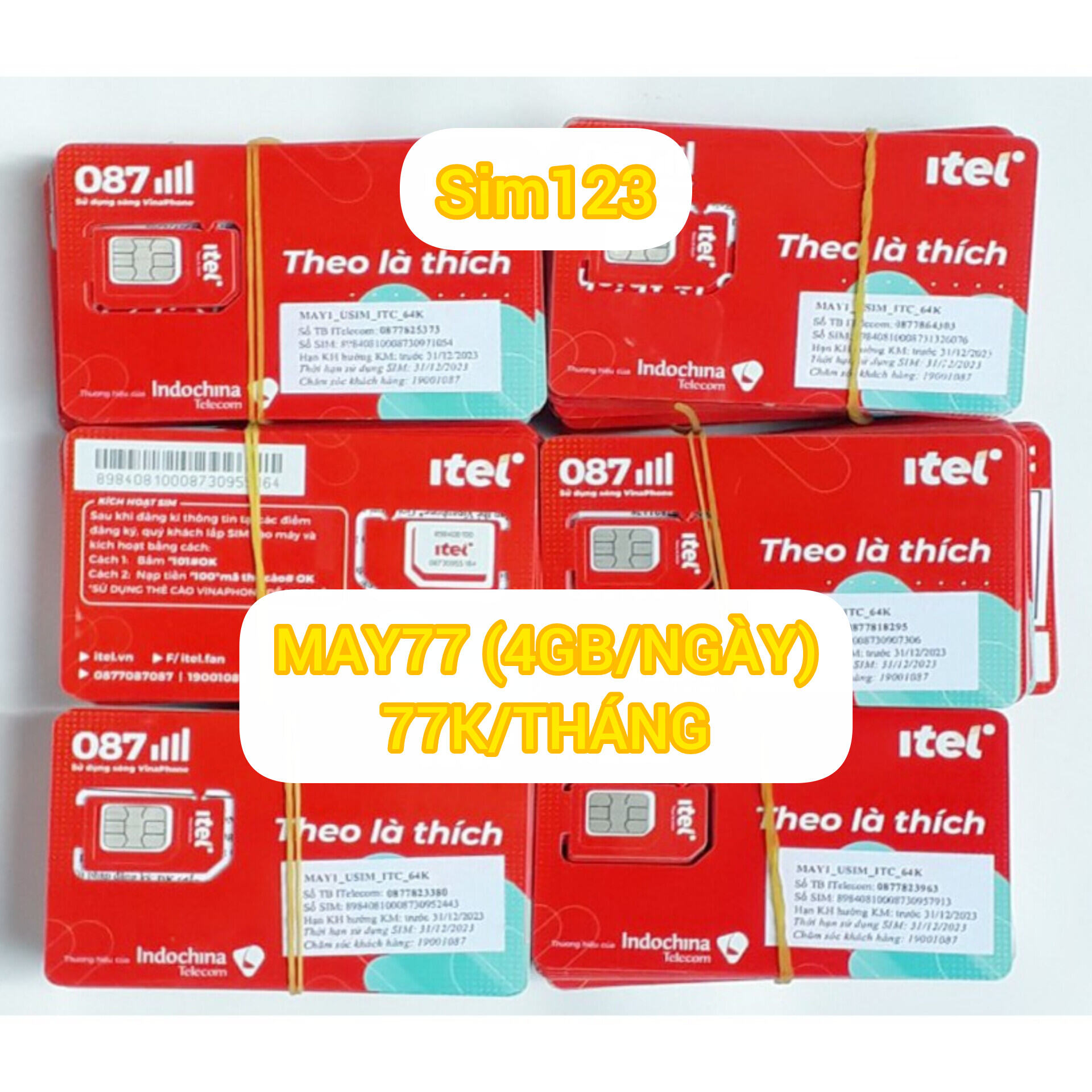 Sim Itel 4G MAY77 4GB/Ngày (miễn phí gọi) - ĐKCC + Esim tại nhà