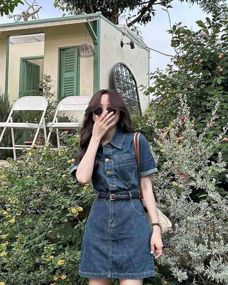 Váy đầm jeans sơ mi xanh kh