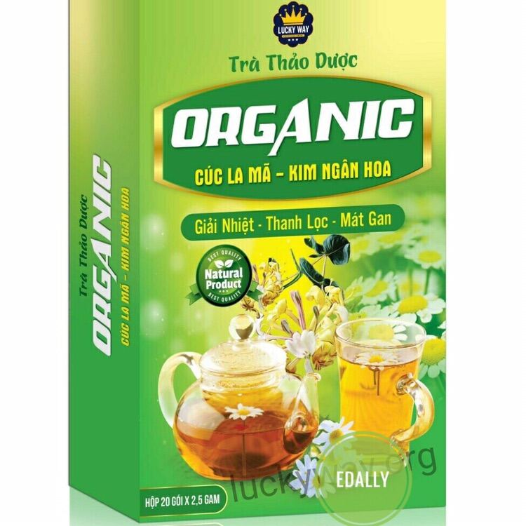 Trả Thảo Dược Oganic Giải Nhiệt Thanh Lọc Luckyway Cúc La Mã Kim Ngân Hoa 20 Gói