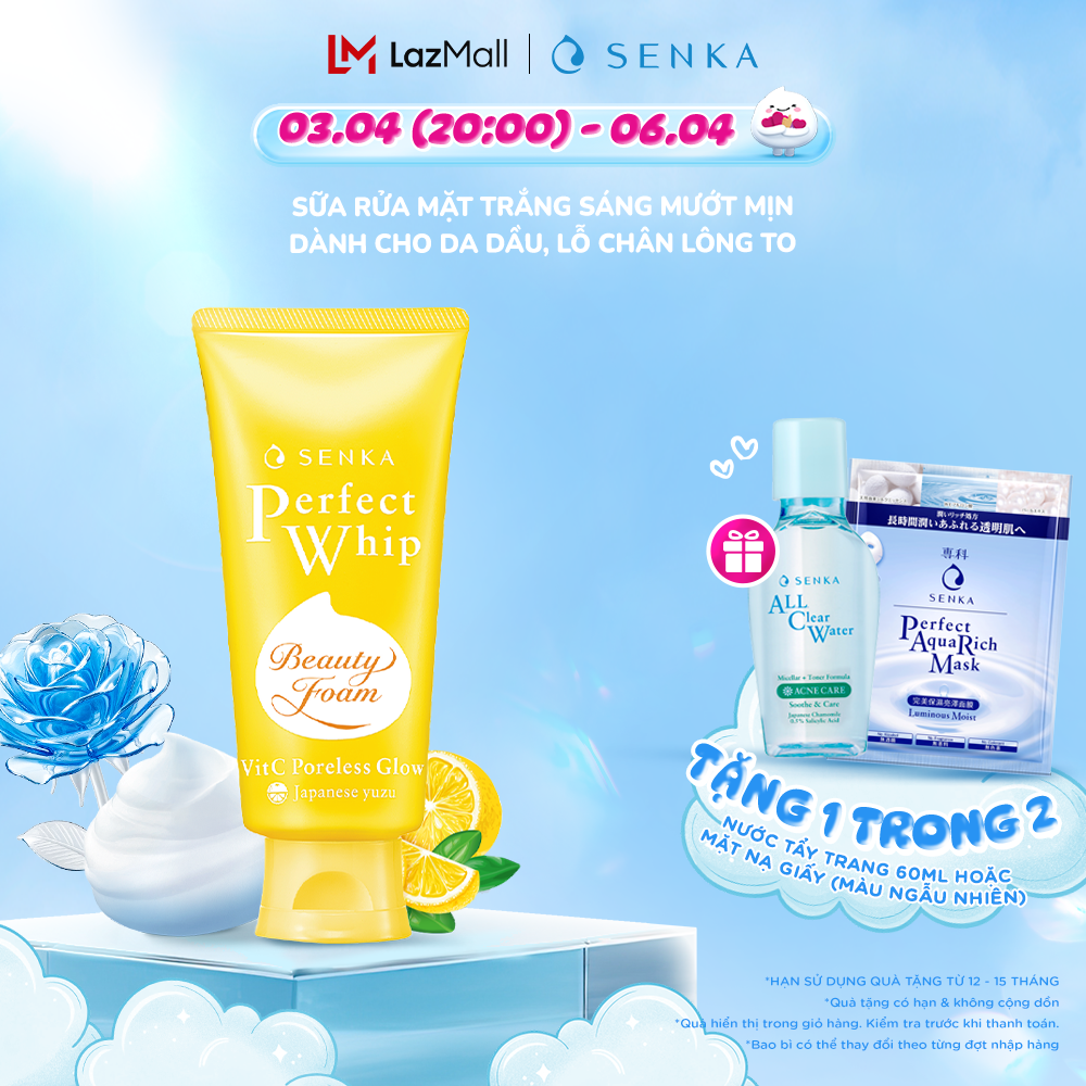 Sữa rửa mặt dưỡng sáng mờ thâm SENKA PERFECT WHIP VITC PORELESS GLOW 100G