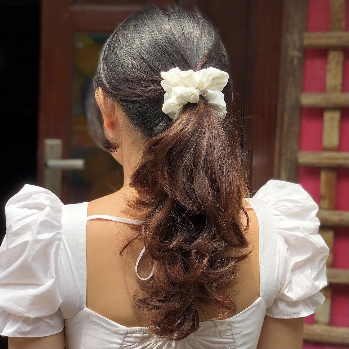 Buộc Tóc Scrunchies Lụa Mềm Mịn Màu TRẮNG🤍Size Thường