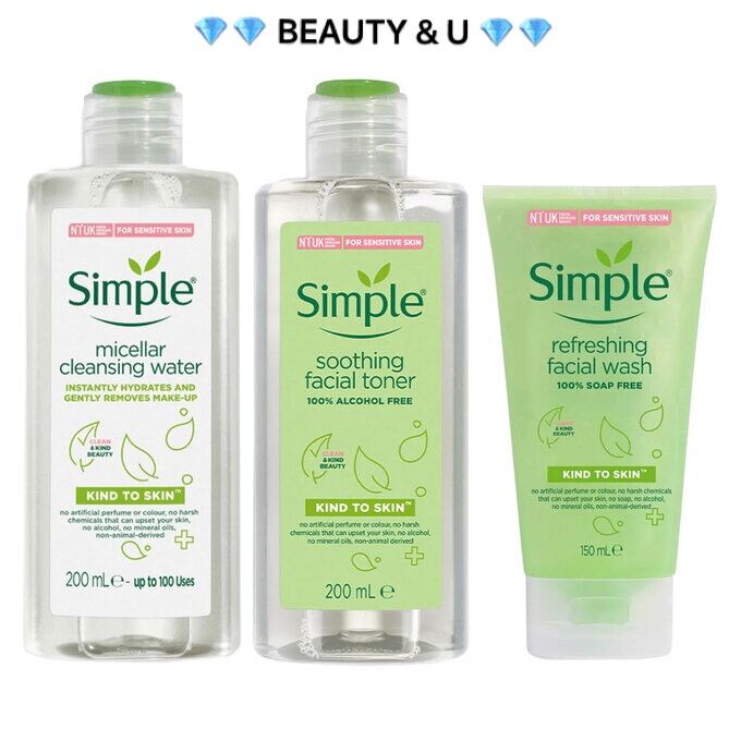 Combo 3 Sản Phẩm: Nước Tẩy Trang Sữa Rửa Mặt Toner Nươcs Hoa Hồng Simple Micellar Cleansing Water