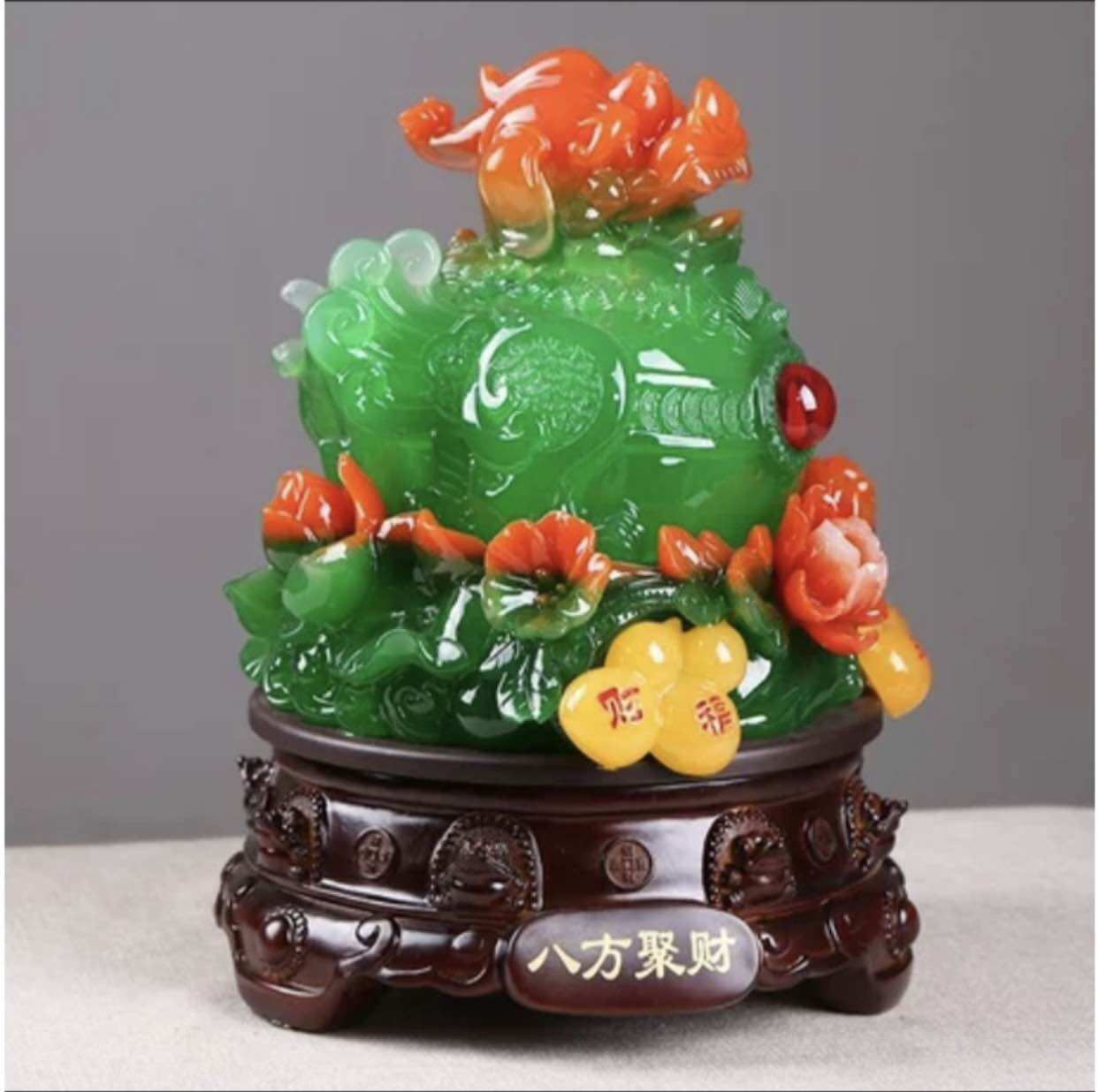 Thiềm thừ tỳ hưu phong thuỷ tài lộc xanh ngọc cao 19cm