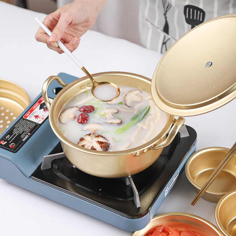 Nồi Nấu Mì Vàng Dày Phong Cách Hàn Quốc Nồi Nấu Mì Nhỏ Nhà Bếp Nồi Nấu Súp Bằng Hợp Kim Nhôm Dùng Cho Bếp Gas
