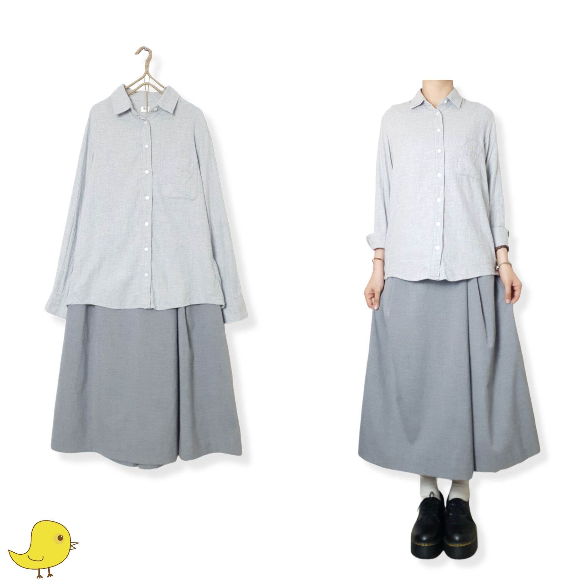 Set sơ mi × quần váy Uniqlo vibe Nhật Bản