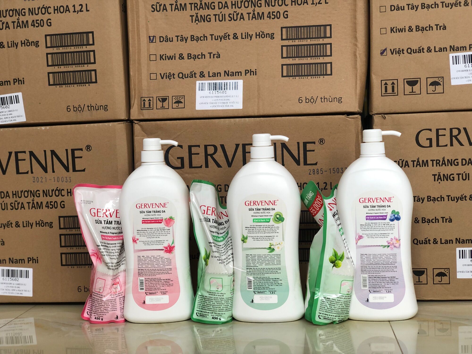 Gervenne sữa tắm 1200ml + túi 600g ( Mẫu mới )