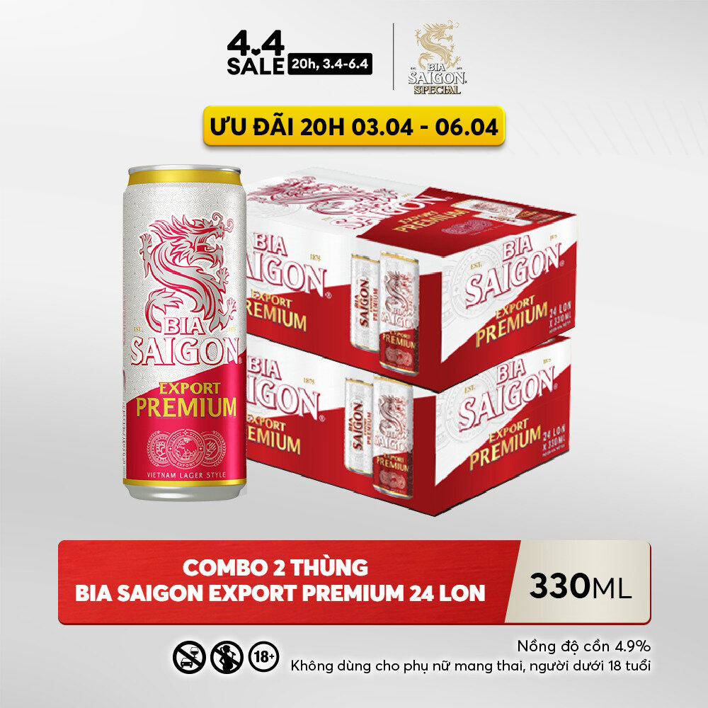 Nồng Độ Cồn 4.8% - Combo 2 Thùng 24 Lon Bia Sài Gòn Export Premium 330ml