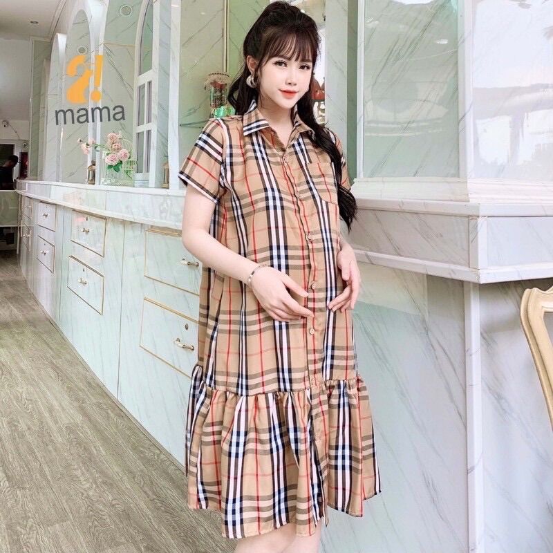 [HCM]Đầm bầu sơ mi công sở caro thời trang