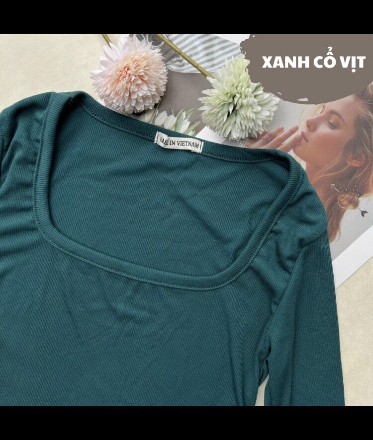 Áo cổ vuông dài tay thun gân ôm dáng