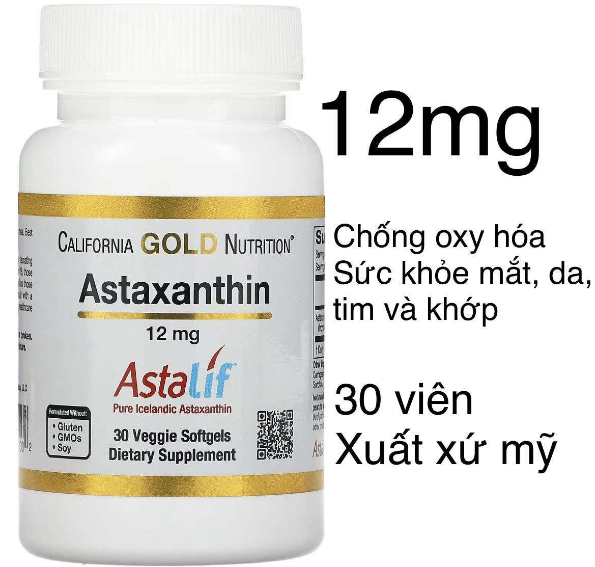 [Mỹ]  viên Astaxanthin Astalif 12mg California Gold Nutrition 30vien