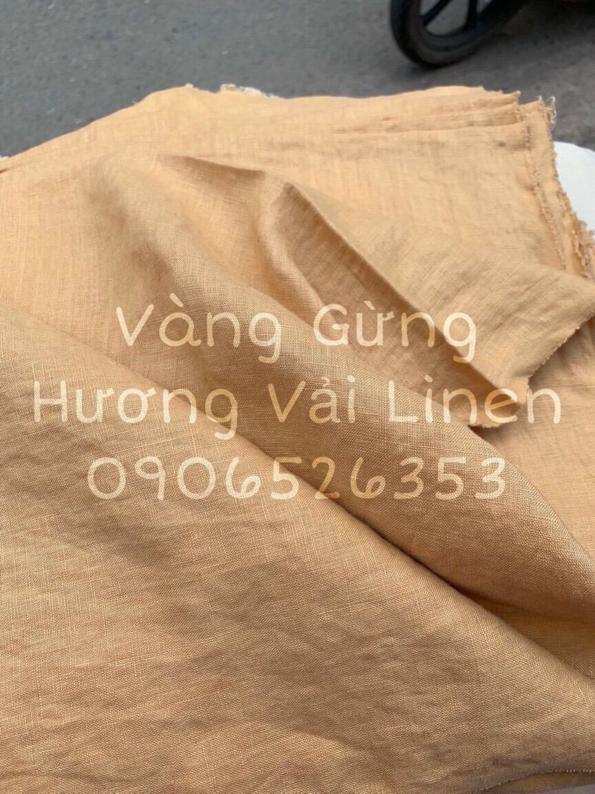 Vải linen tưng premium màu vàng gừng đã wash cn
