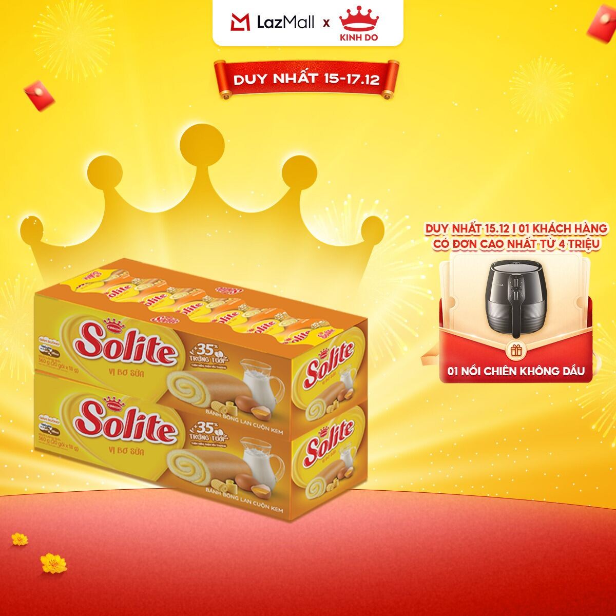  Hộp Bánh Bông Lan Cuộn Kem Solite Combo 2 Hộp X 378G 