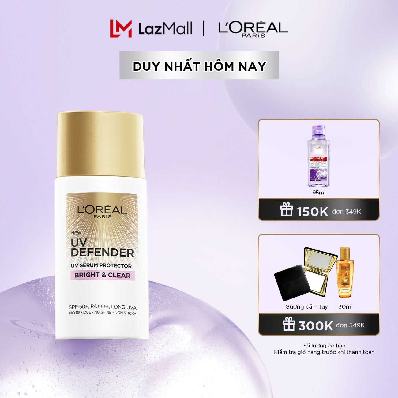 Kem chống nắng Nâng tông Giảm thâm Mịn Nhẹ Bảo vệ da Chống Lão hóa L’Oreal Paris UV Defender 50ml​