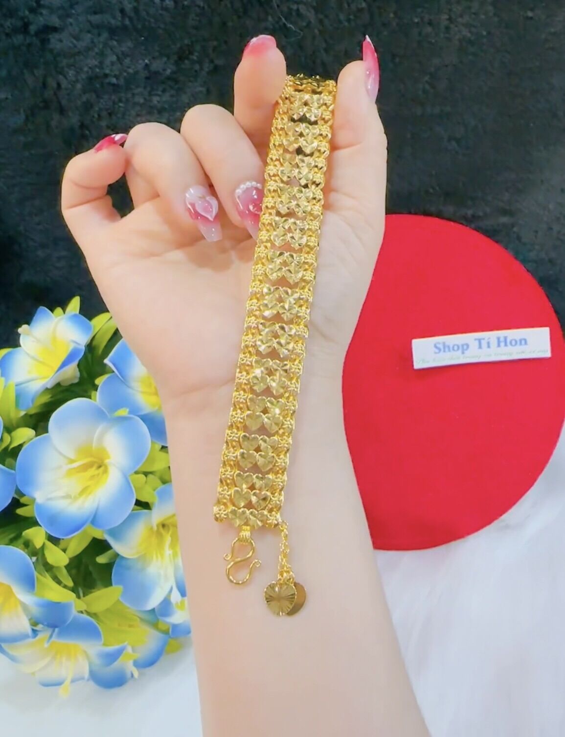 Lắc tay cưới chạm hình trái tim mạ vàng 24k mẫu mới về
