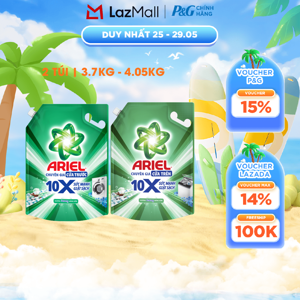 Combo 2 Nước Giặt Gel ARIEL 10X Sức Mạnh Giặt Sạch Chuyên Gia Cửa Trước-Cửa Trên Hương Downy Nắng Sớm Túi 3.7KG/ 4.05KG