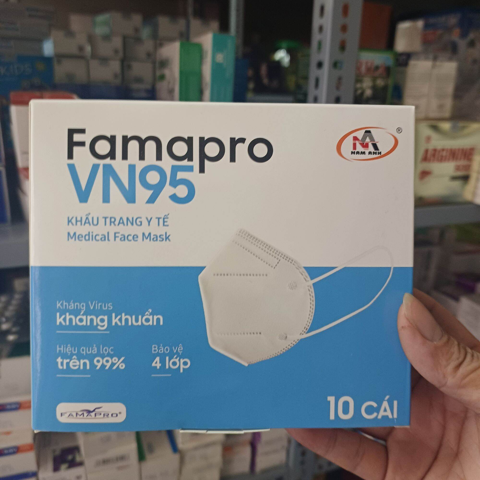 combo 10  hộp - Khẩu trang y tế N95 kháng khuẩn 4 lớp Famapro VN95 đạt chuẩn N95 (10 cái/ hộp)
