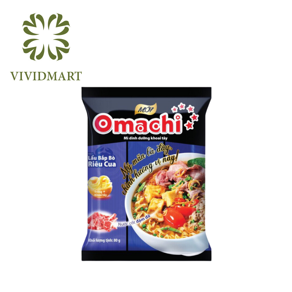 [1 PACKAGE] - MASAN - OMACHI INSTANT POTATO NOODLES 4 FLAVOURS: THAI SPICY AND SOUR SHRIMP, BEEF STEW SAUCE, PORK RIB, HOT POT OF CRAB BEEF (80G/PACKAGE)